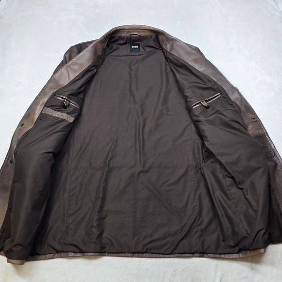 Hugo Boss Leather Blazer Jacket Mens XL 46R Brown Lamb Leather Soft! Distressed - Picture 9 of 16